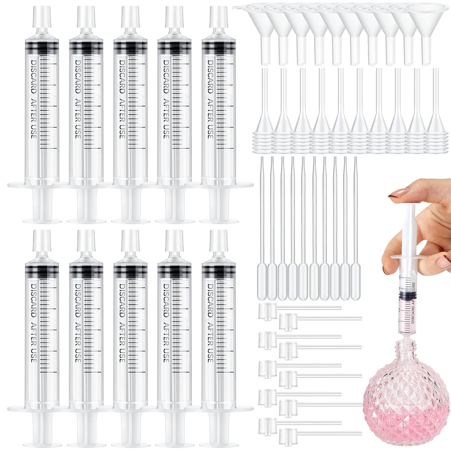 Fragrance Atomizer Pump - 25/50 Stück Parfüm-Nachfüllpumpen-Werkzeug-Transfersets, einschließlich Trichter, Abgabepumpe,